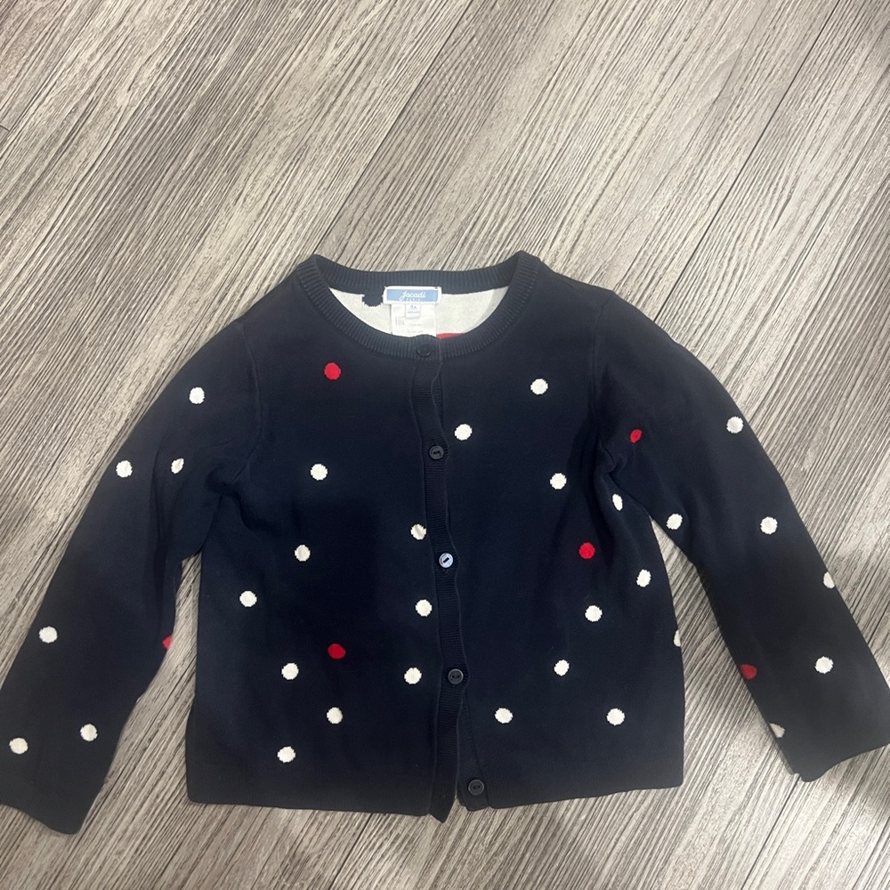 Jacadi Navy Cardigan with Red and White Dots